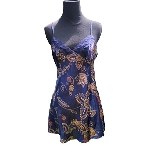 Victoria's Secret Other - Navy and Gold Print Victoria's Secret Satin & Lace Short Slip Nightgown Small